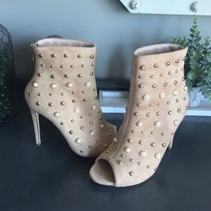 Tan open toe heels